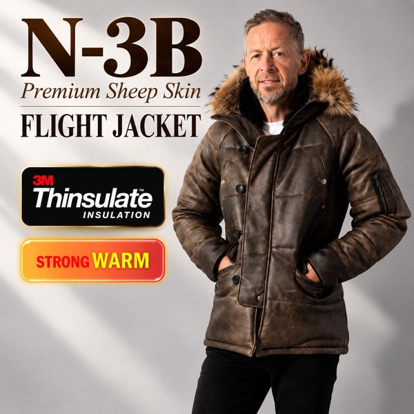 MIL07B N-3B Premium Sheep Skin FLIGHT JACKET 3M Thinsulate STRONG WARM