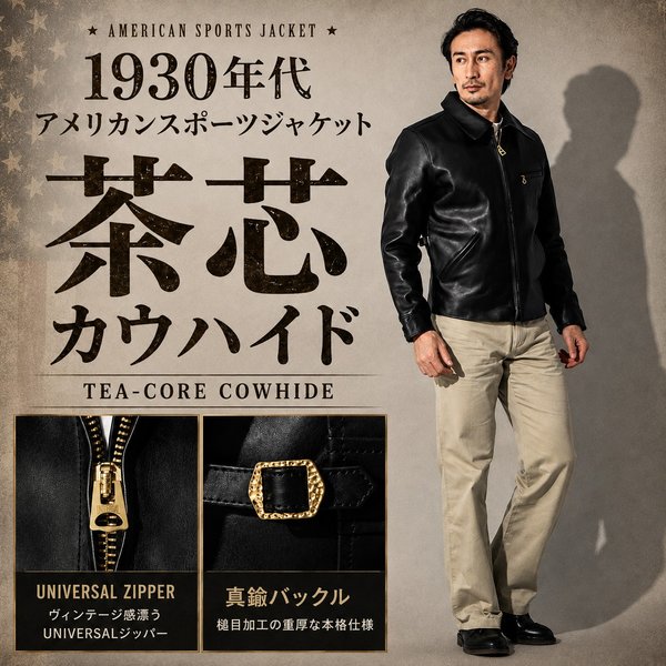SRY13A 1930年代 アメリカンスポーツジャケット 茶芯カウハイド TEA-CORE COWHIDE