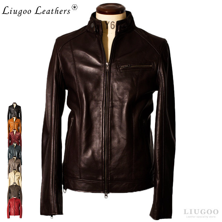 Liugoo Leathers 本革 シングルライダースジャケット メンズ 