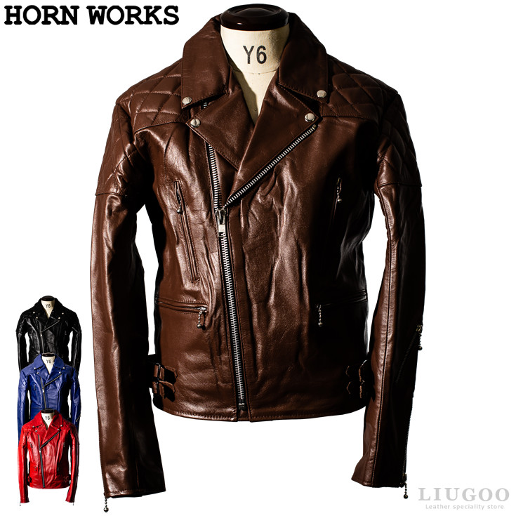 Horn Works 本革 UKパッドダブルライダースジャケット メンズ ホーン