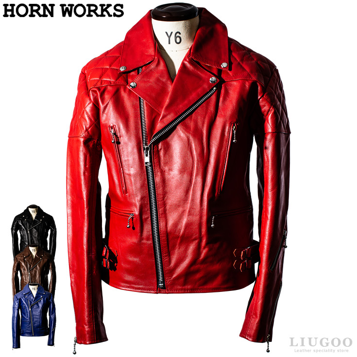 Horn Works 本革 UKパッドダブルライダースジャケット メンズ ホーンワークス 3548 レザージャケット バイカージャケット その他  レザージャケット・革ジャンの通販 リューグー