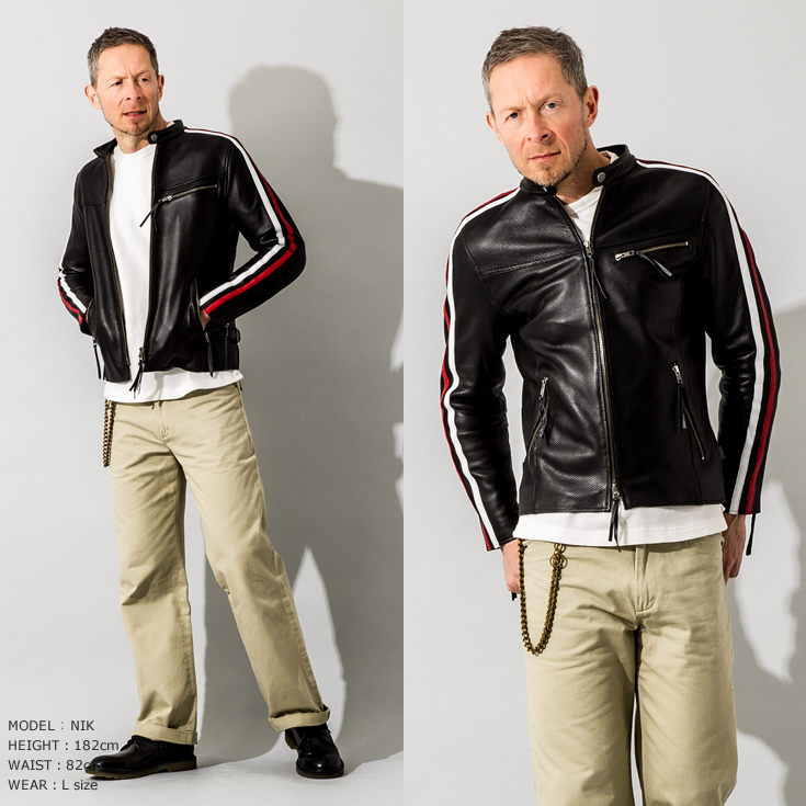 Liugoo Leathers 本革 メッシュレザー 2ラインシングル