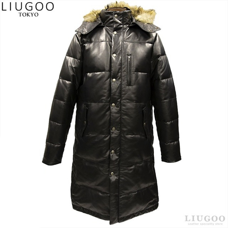 Liugoo 本革 レザーロングダウンコート メンズ リューグー Cot23a レザージャケット ダウンジャケット その他99 レザージャケット 革ジャンの通販 リューグー