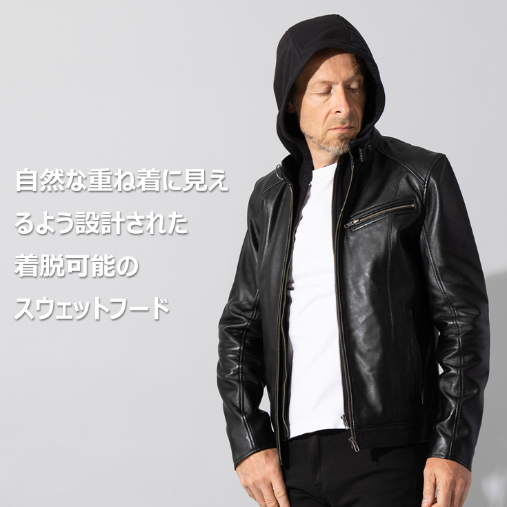 Liugoo Leathers 本革 フード付シングルライダース メンズ リューグー Liugoo Leathers 本革 フード付シングルライダース メンズ リューグー