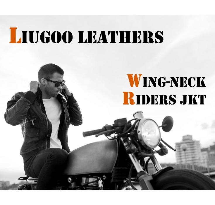 Liugoo Leathers 本革 ウィングネックシングルライダースジャケット 