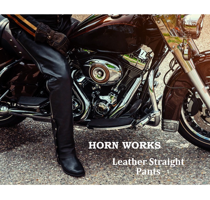 HORNWORKS表記SIZEレザーパンツ バイク 本革 ホーンワークス メンズ W33 黒 JJ550