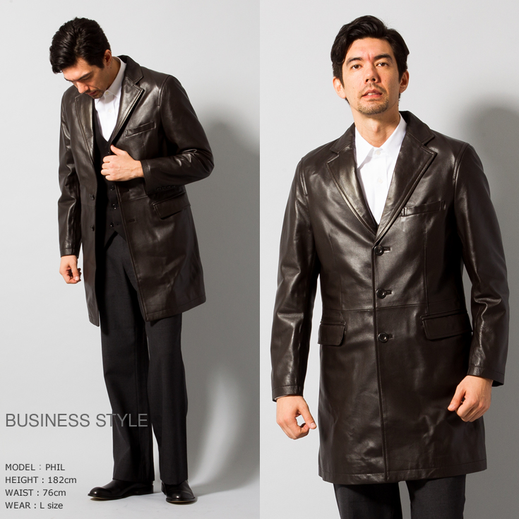 Paris Collection Brand 本革 レザーチェスターコート 通勤コート ...