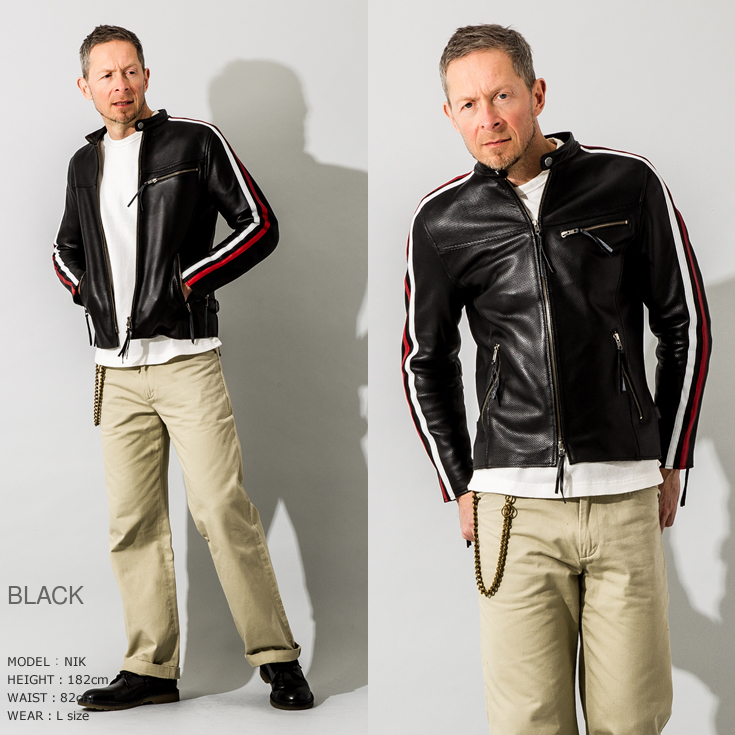 Liugoo Leathers 本革 メッシュレザー 2ラインシングルライダースジャケット メンズ リューグーレザーズ SRS04B シングルライダース［BIKER］  メンズ レザージャケット・革ジャンの通販 リューグー