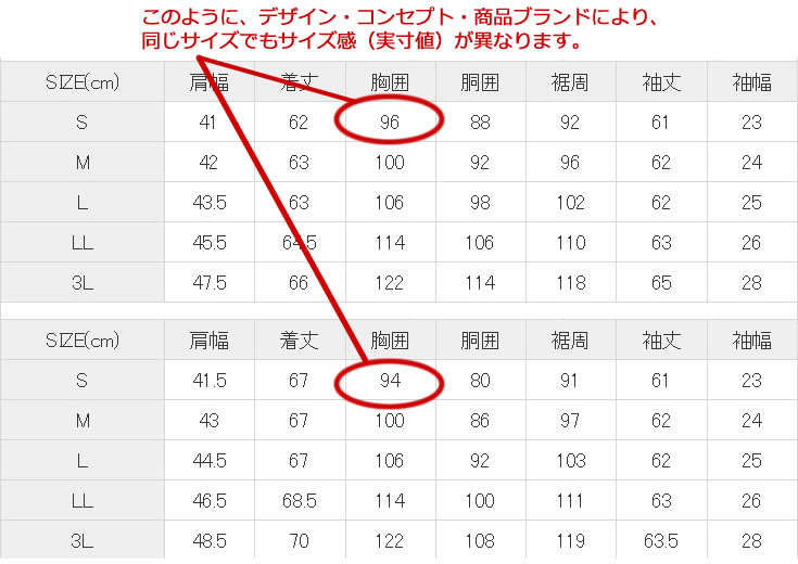 サイズのご案内